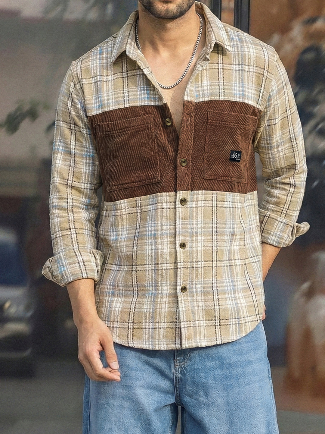 Thunderbird Beige Check Full Sleeve Shirt