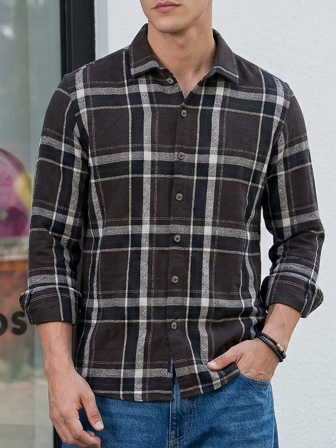 Bloom State Dark Brown Check Full Sleeve Shirt