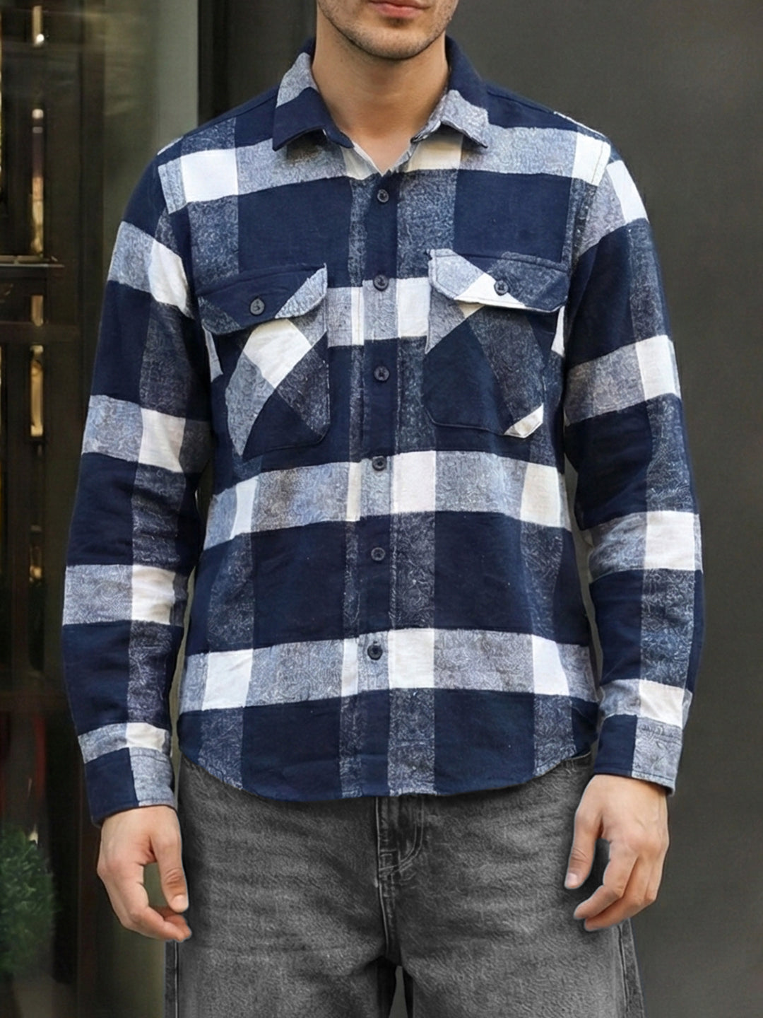 Frame Theory Dark Blue Check Full Sleeve Shirt