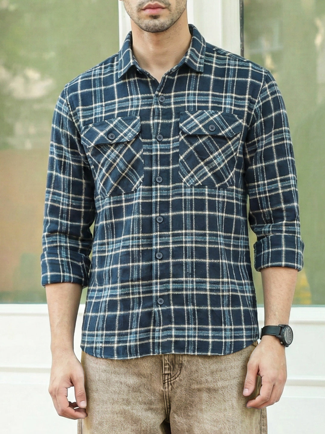 Monoform Dark Blue Check Full Sleeve Shirt