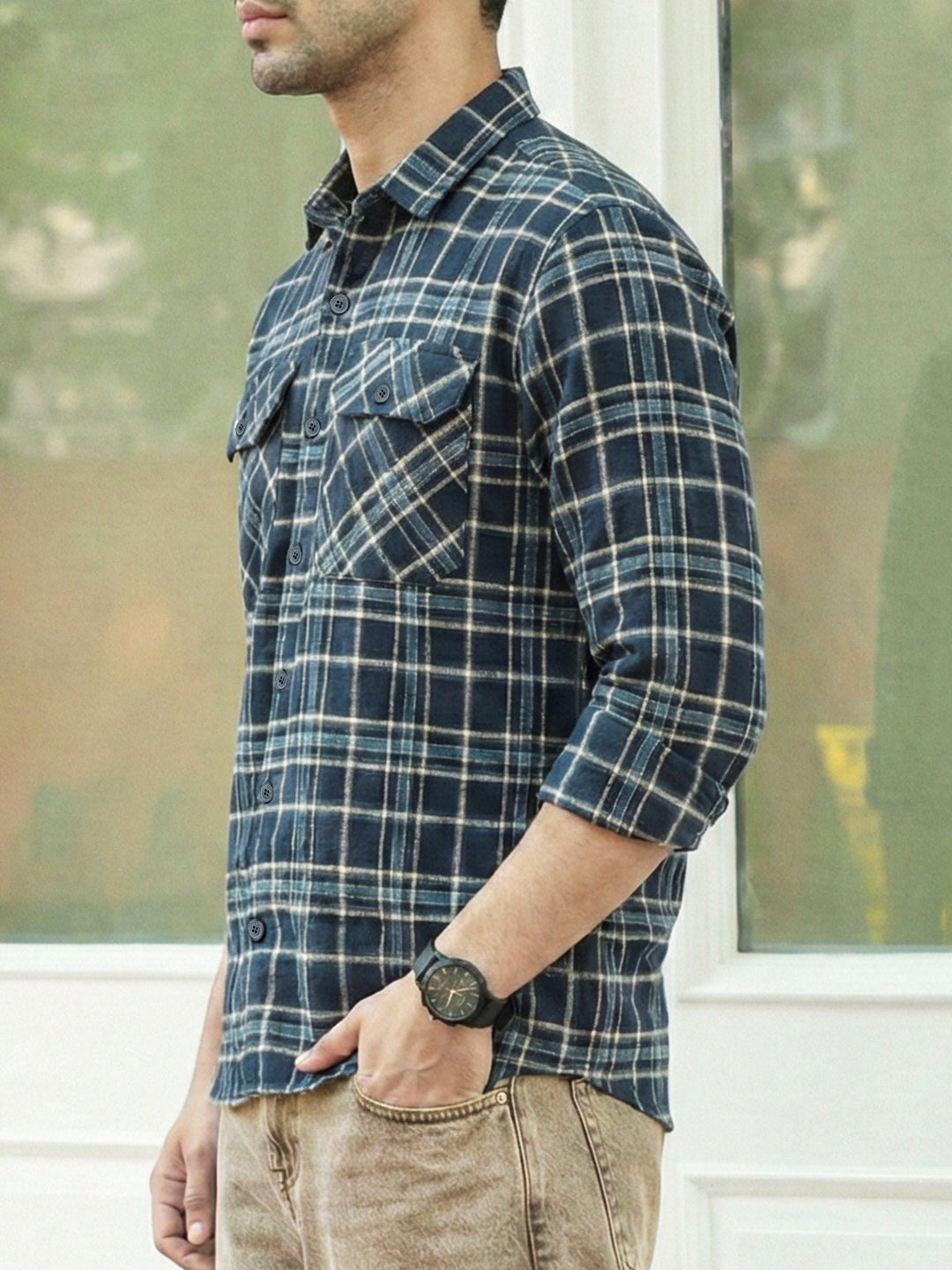 Monoform Dark Blue Check Full Sleeve Shirt