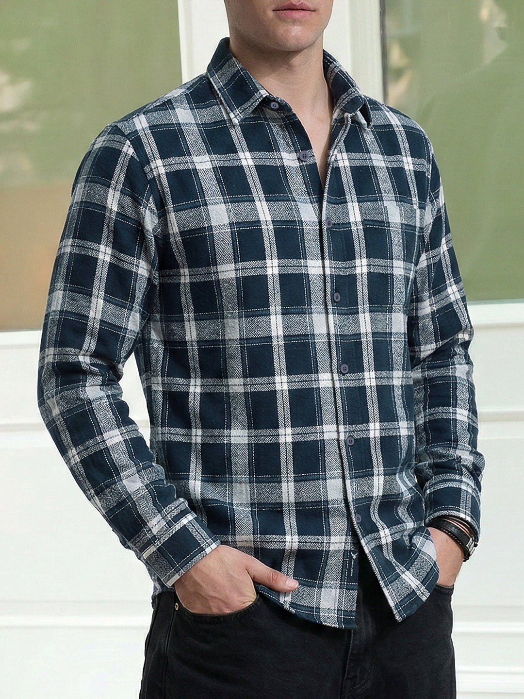 Bloom State Dark Blue Check Full Sleeve Shirt