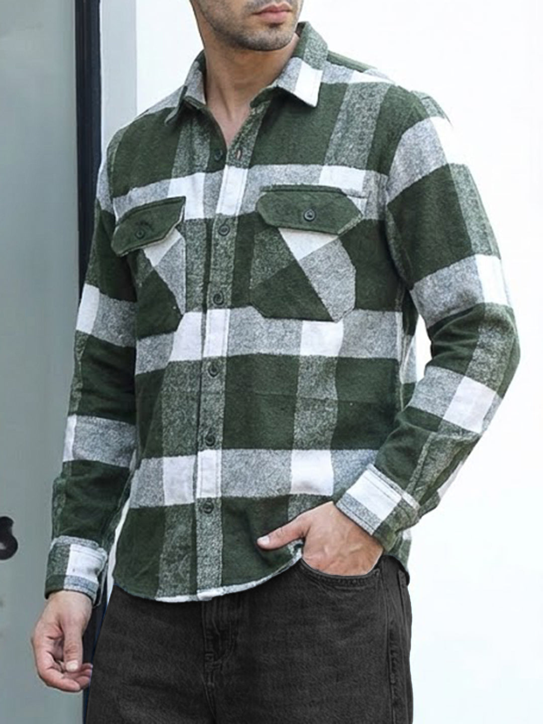 Frame Theory Olive Check Full Sleeve Shirt