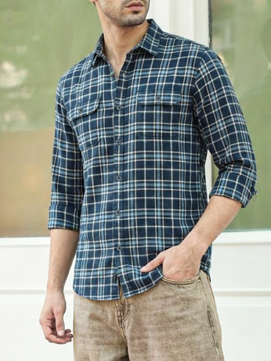 Monoform Dark Blue Check Full Sleeve Shirt