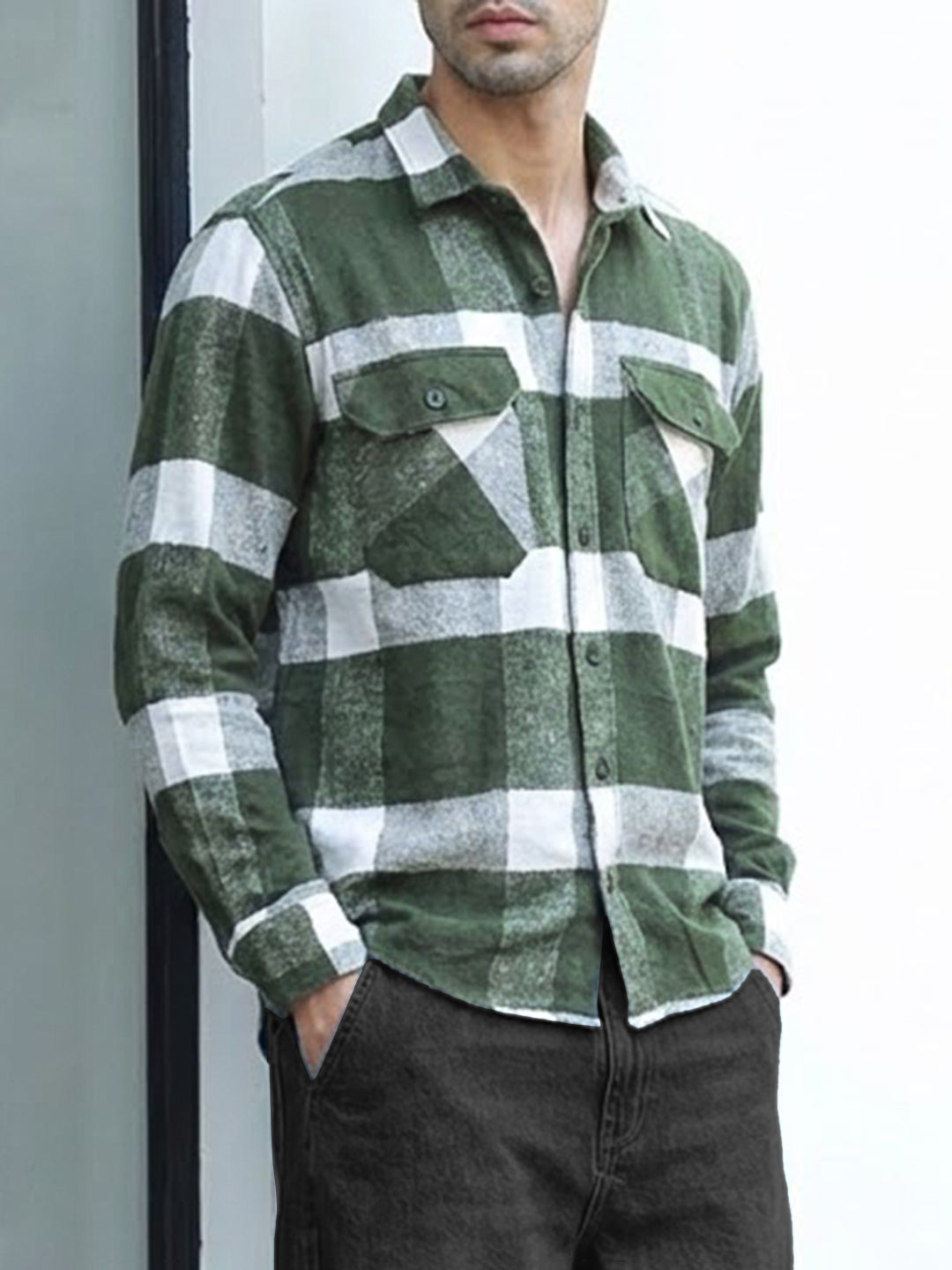 Frame Theory Olive Check Full Sleeve Shirt