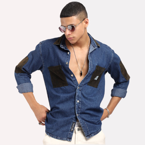 Fade Fit Dark Navy Washed Corduroy Denim Shirt