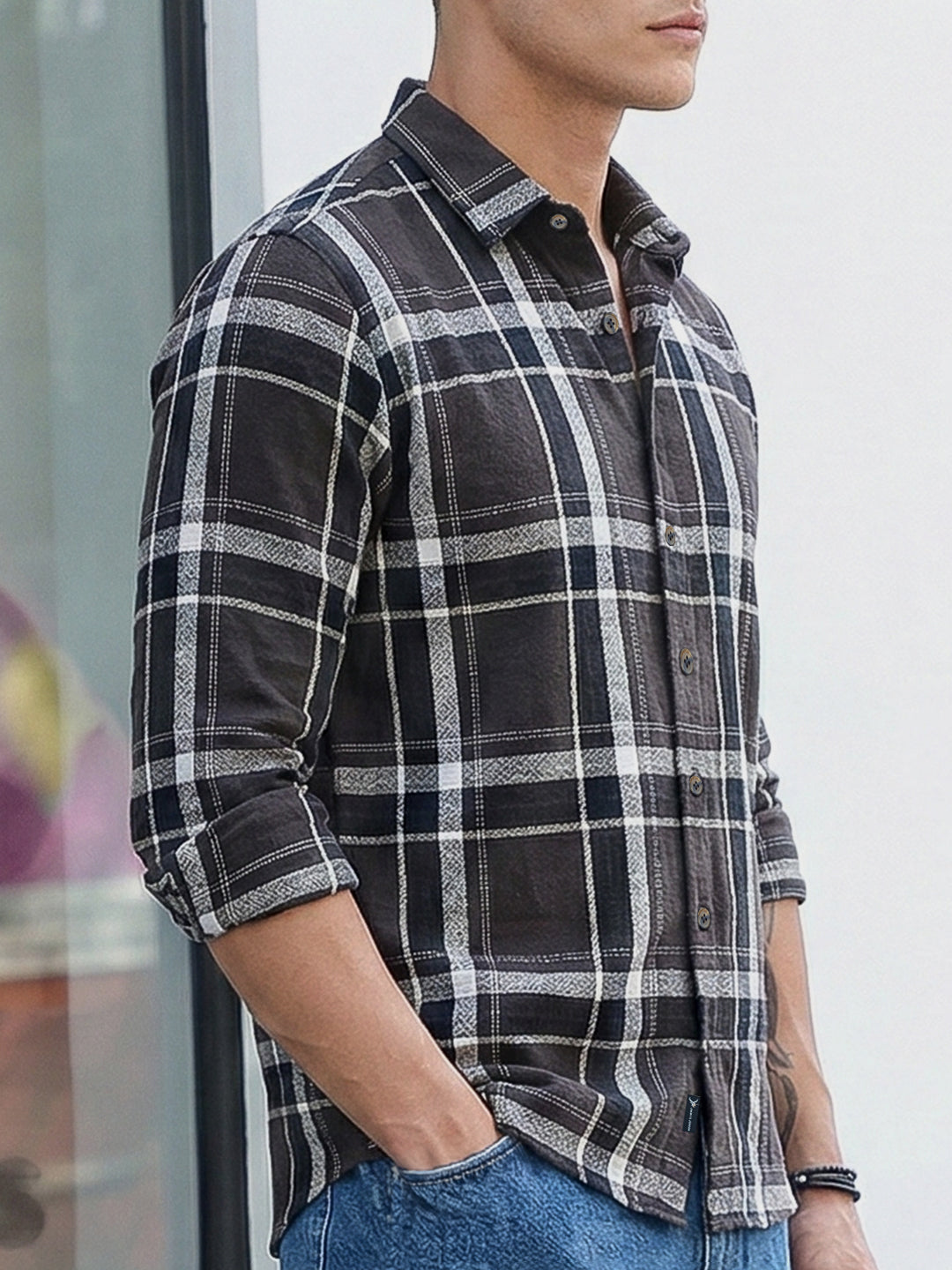 Bloom State Dark Brown Check Full Sleeve Shirt