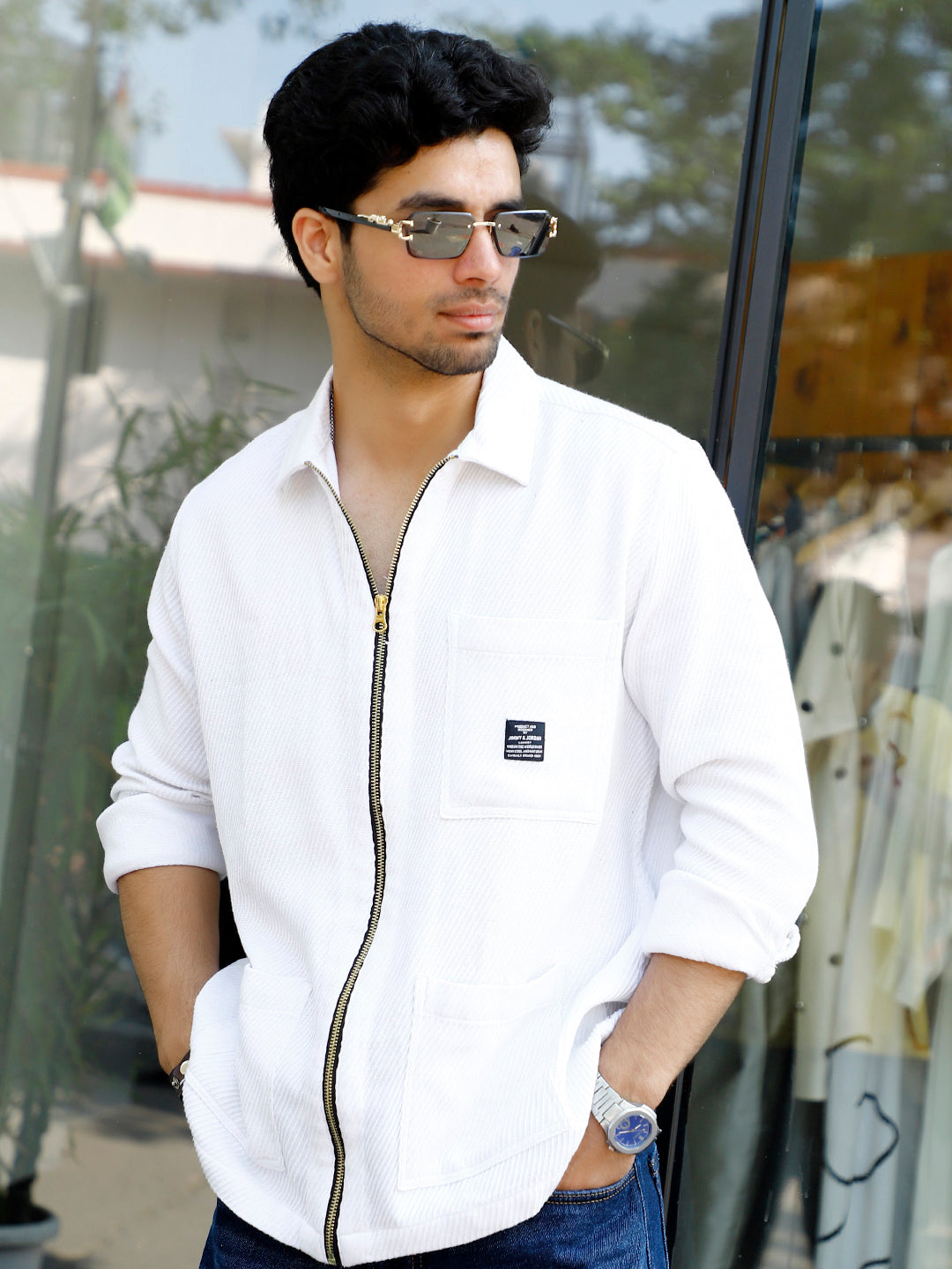 Sandstone Heritage White Ribbed Shacket