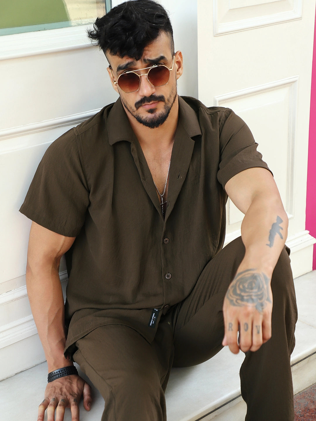 Linen Atlantica Dark Brown Co-Ord Set