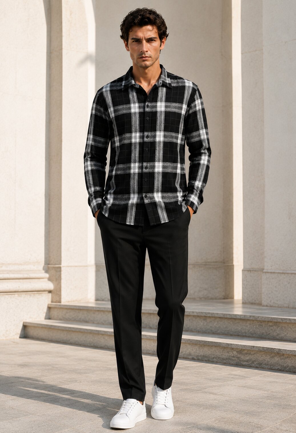 Bloom State Raven Black Check Full Sleeve Shirt