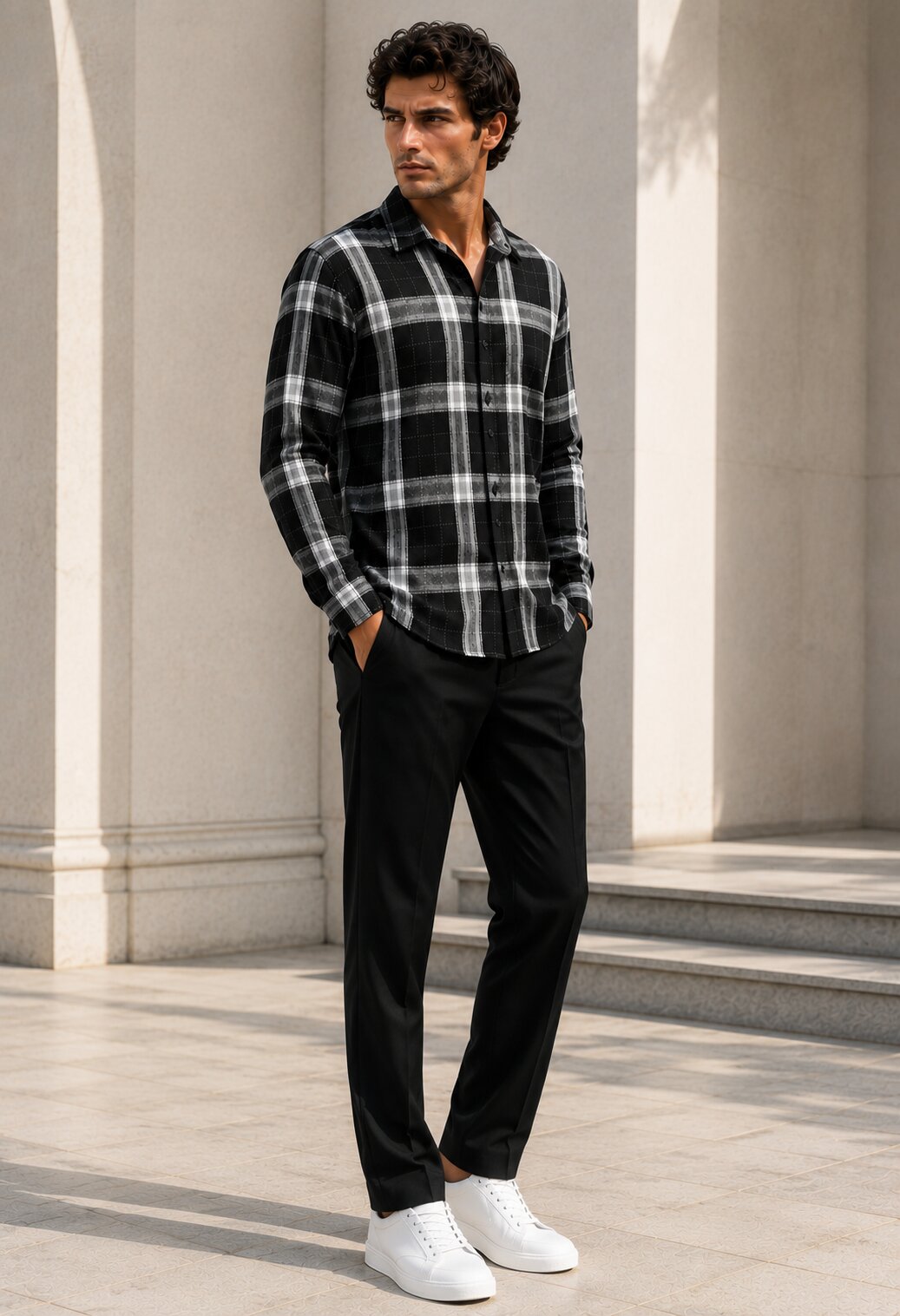 Bloom State Raven Black Check Full Sleeve Shirt
