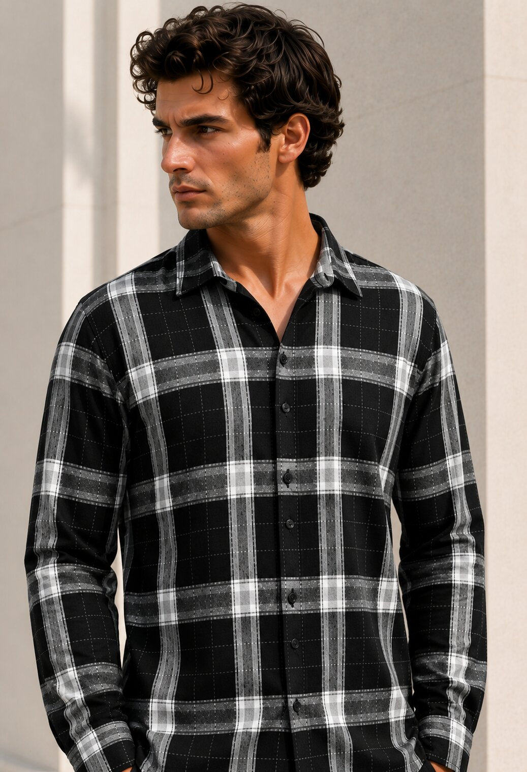 Bloom State Raven Black Check Full Sleeve Shirt