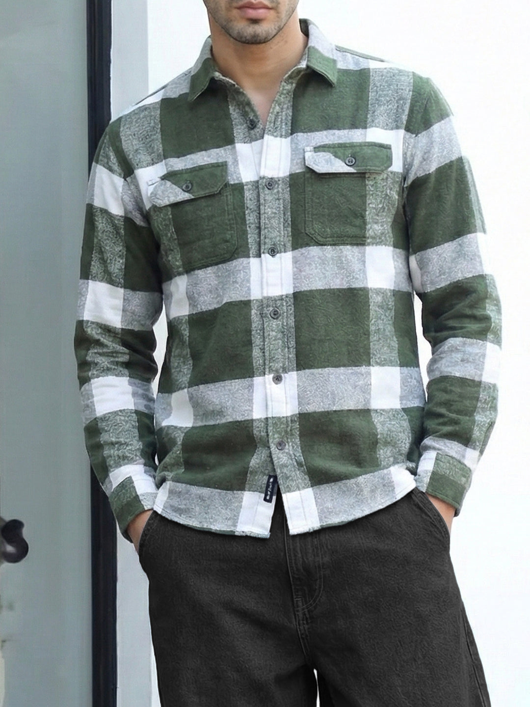 Frame Theory Olive Check Full Sleeve Shirt