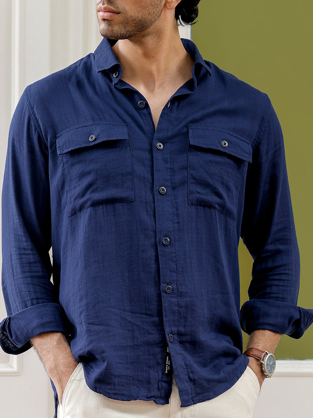 Vero Vibe Lucas Double Clothe Navy Blue Shirt