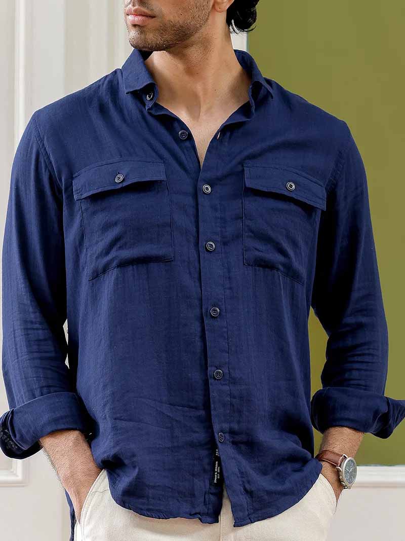 Vero Vibe Lucas Double Clothe Navy Blue Shirt