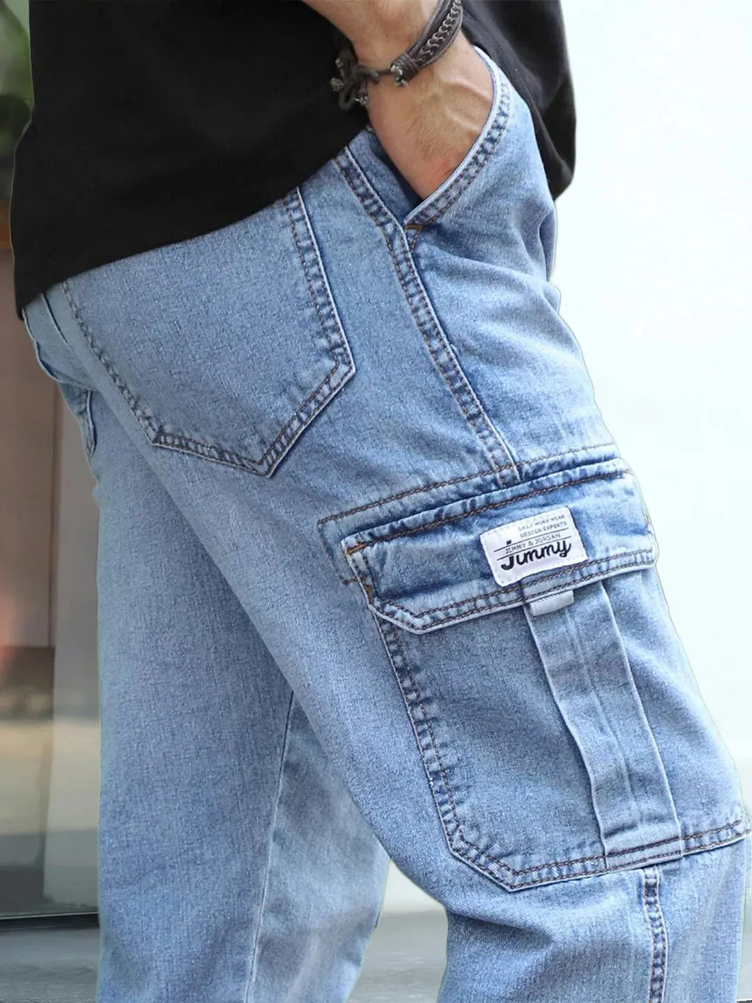 Vireon Light Blue Baggy Fit Denim Cargo