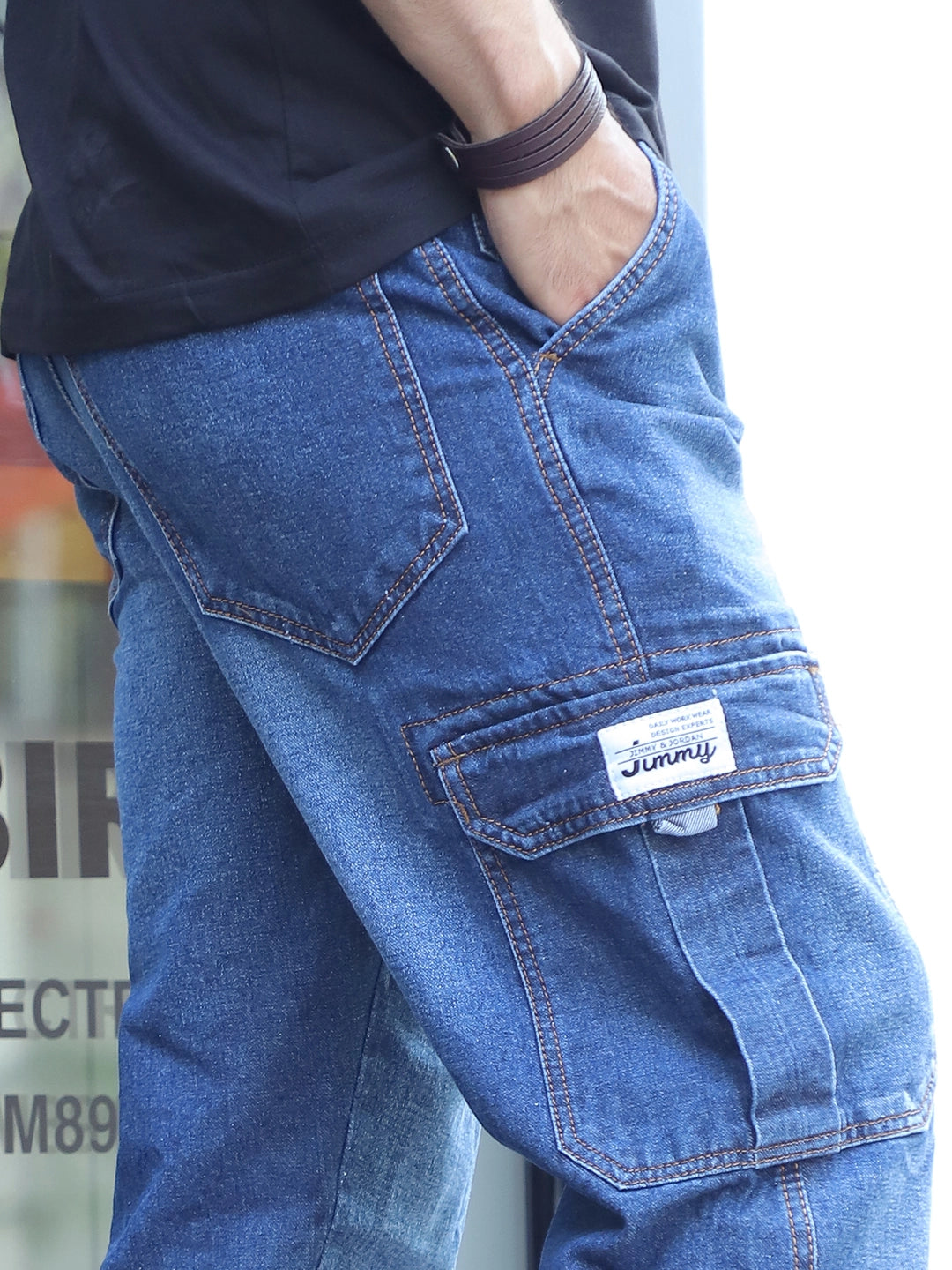 Vireon Dark Blue Baggy Fit Denim Cargo