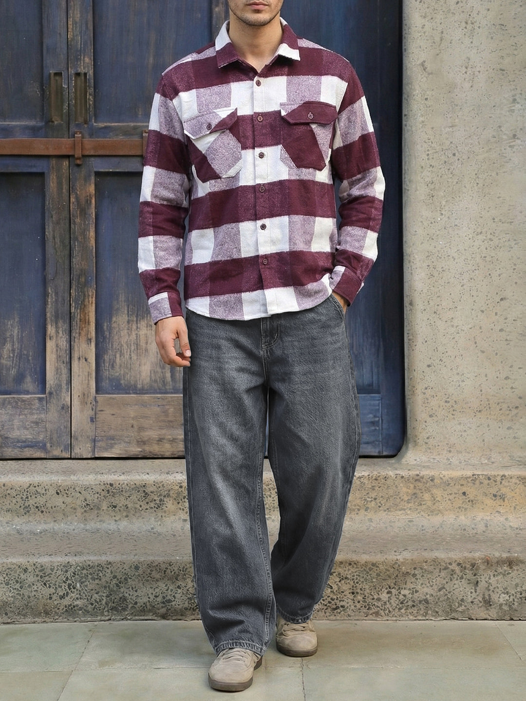 Frame Theory Maroon Check Full Sleeve Shirt