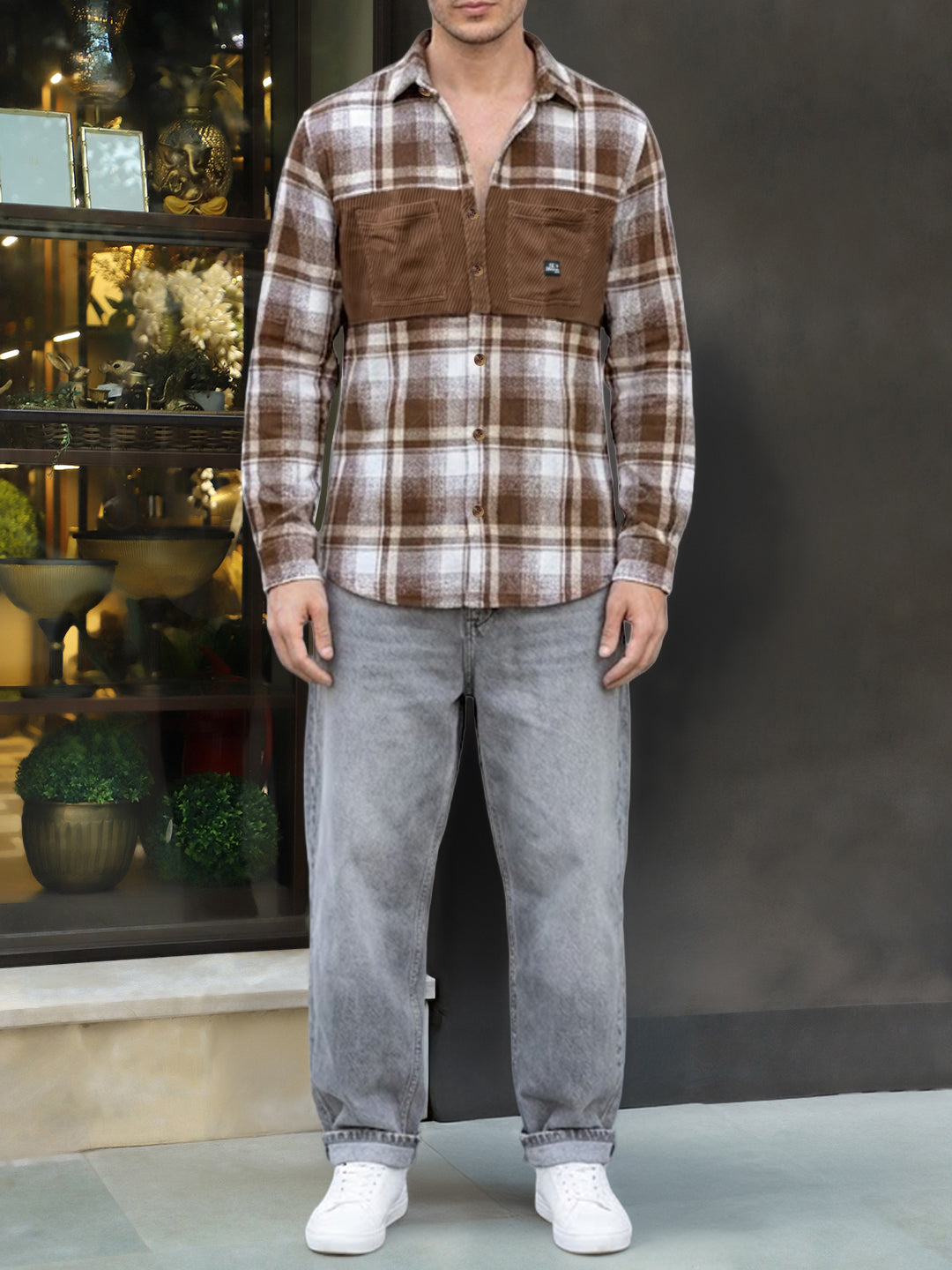 Thunderbird Caramel Brown Check Full Sleeve Shirt