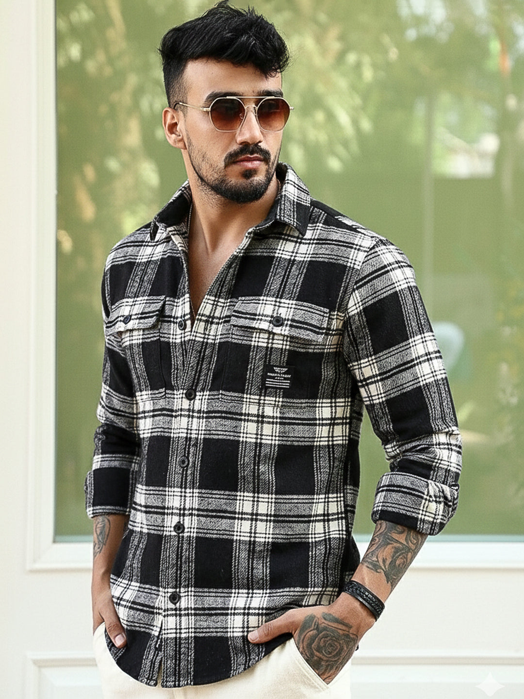 IronHawk Black Check Full Sleeve Shirt