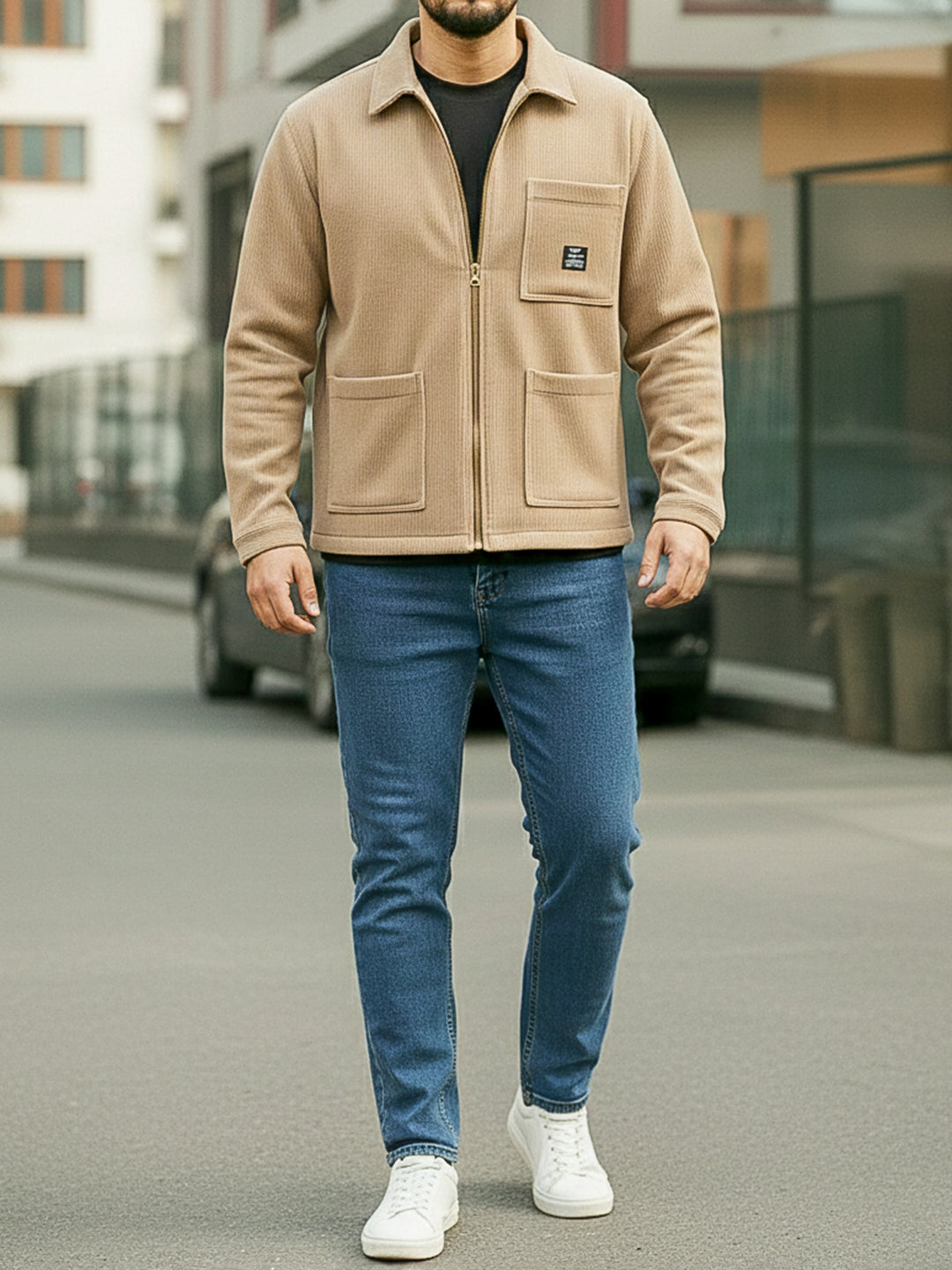 Sandstone Heritage Beige Ribbed Shacket