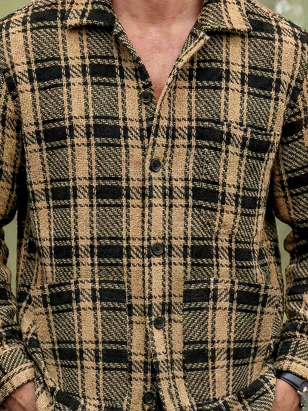 Crosshatch Camel Brown Check Shacket