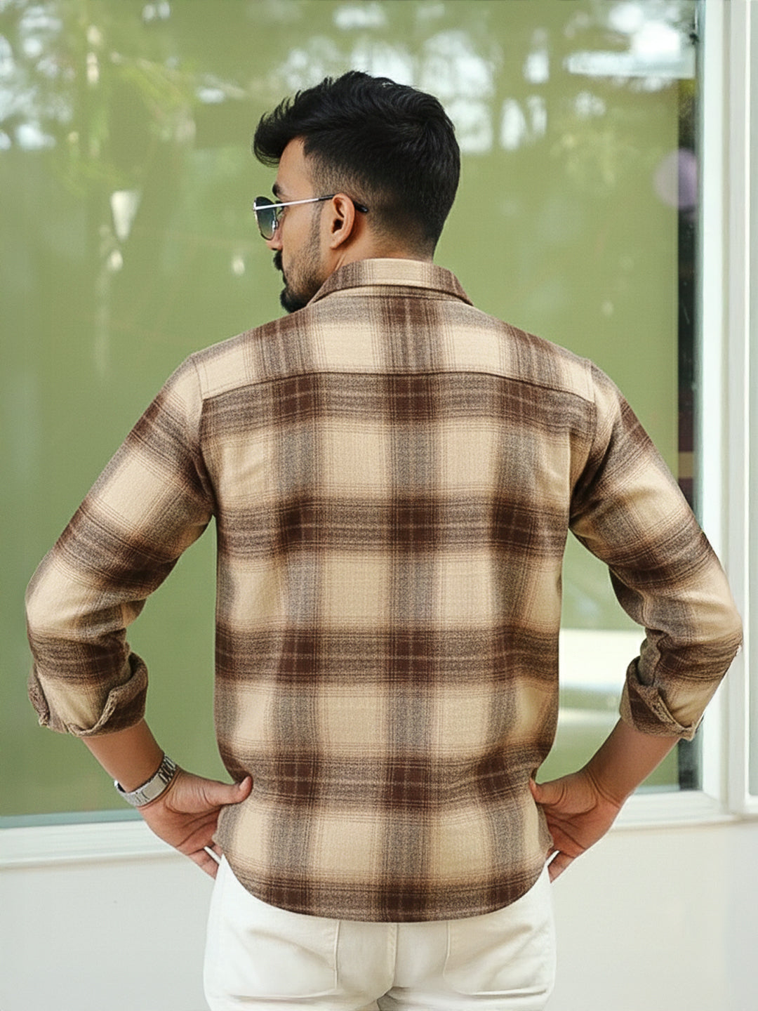 Thunderbird Almond Brown Check Full Sleeve Shirt