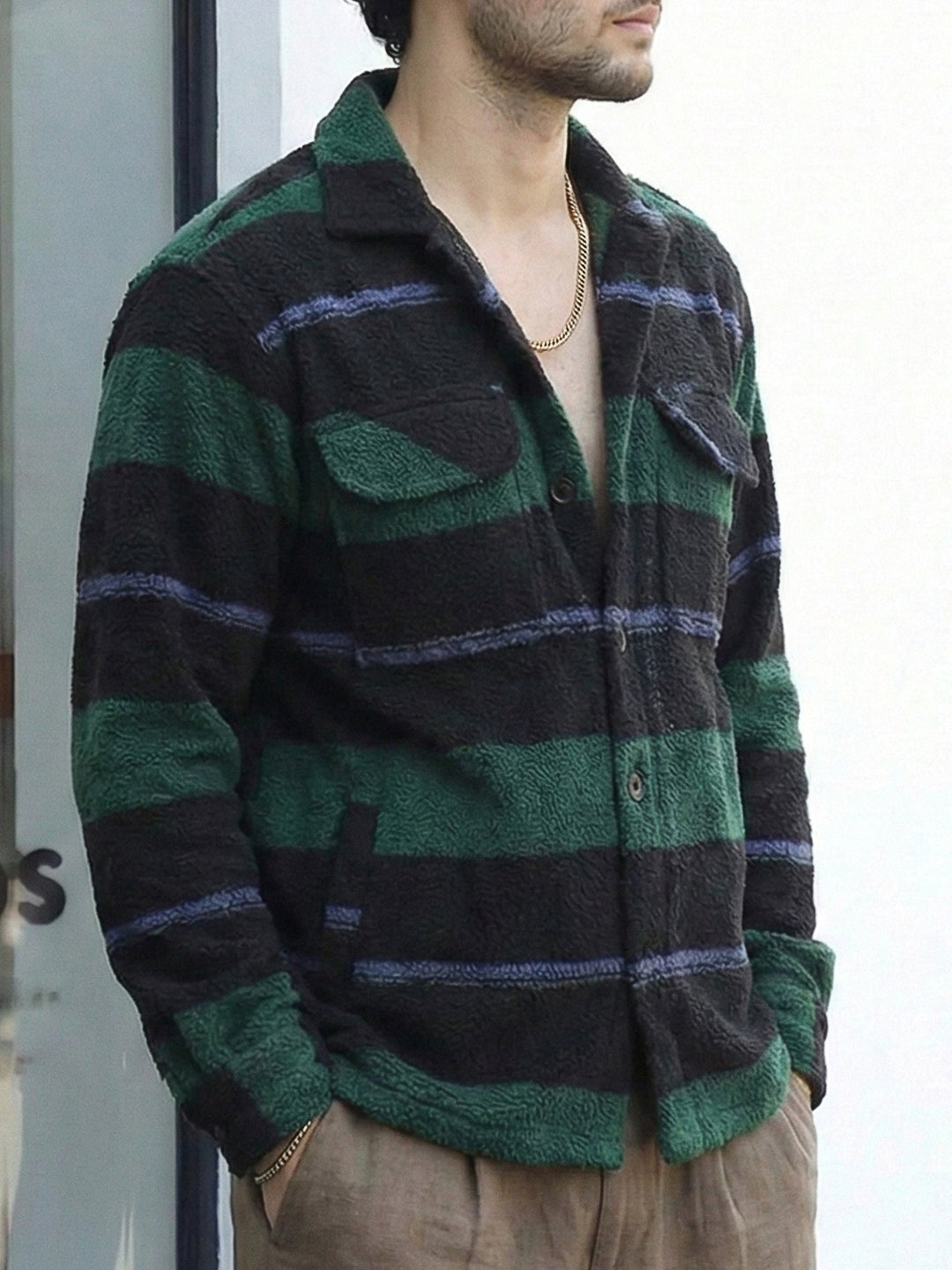 Luxe Lineage Green Pure Wool Towel Knitted Check Shacket