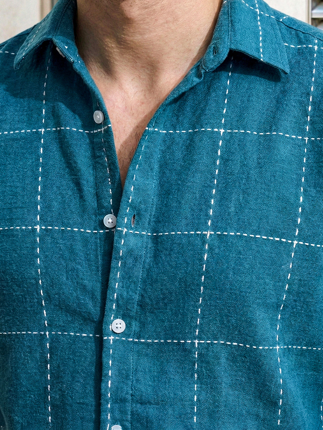 Skywave Teal Blue Check Full Sleeve Shirt