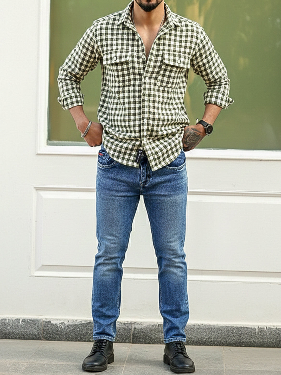 Polar Classic Olive Green Check Full Sleeve Shirt