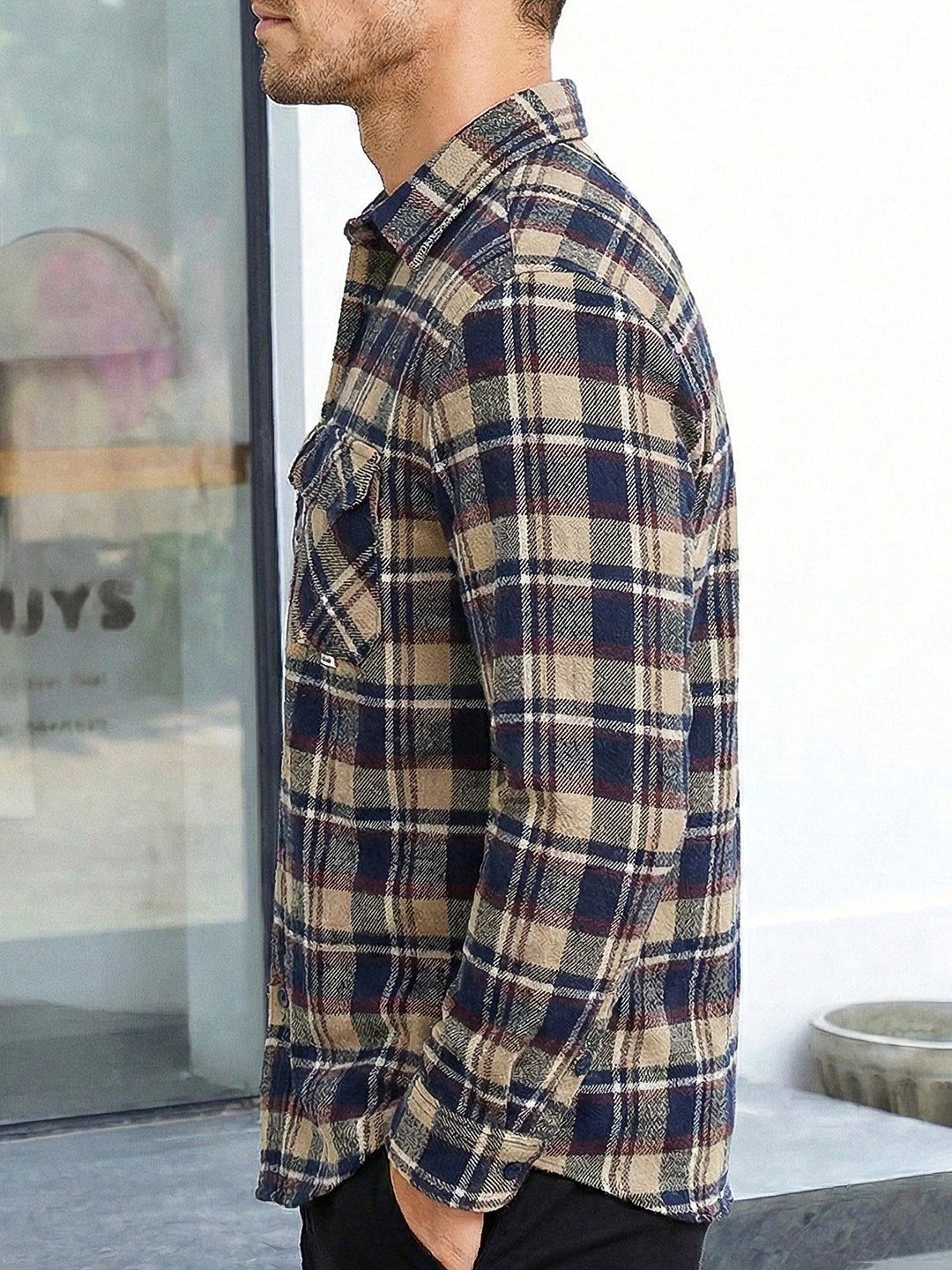 Lowbetween Navy Blue Check Full Sleeve Shirt