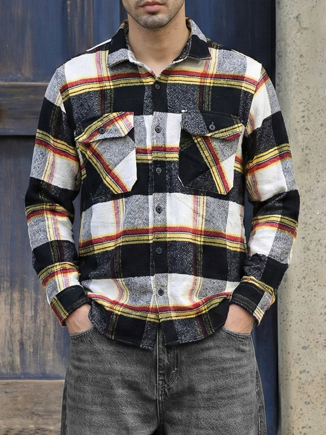 Frame Theory Black Check Full Sleeve Shirt