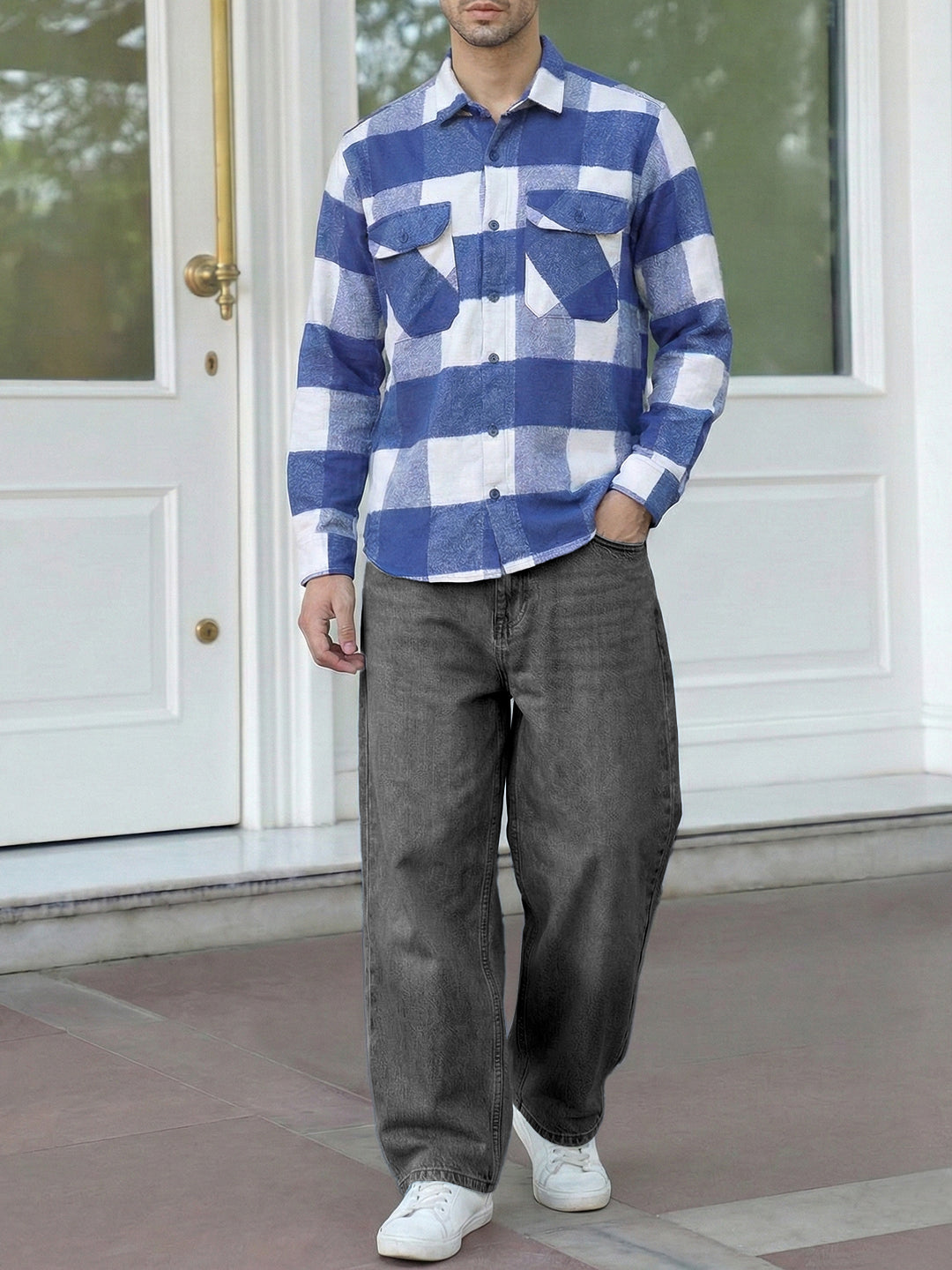 Frame Theory Navy Blue Check Full Sleeve Shirt