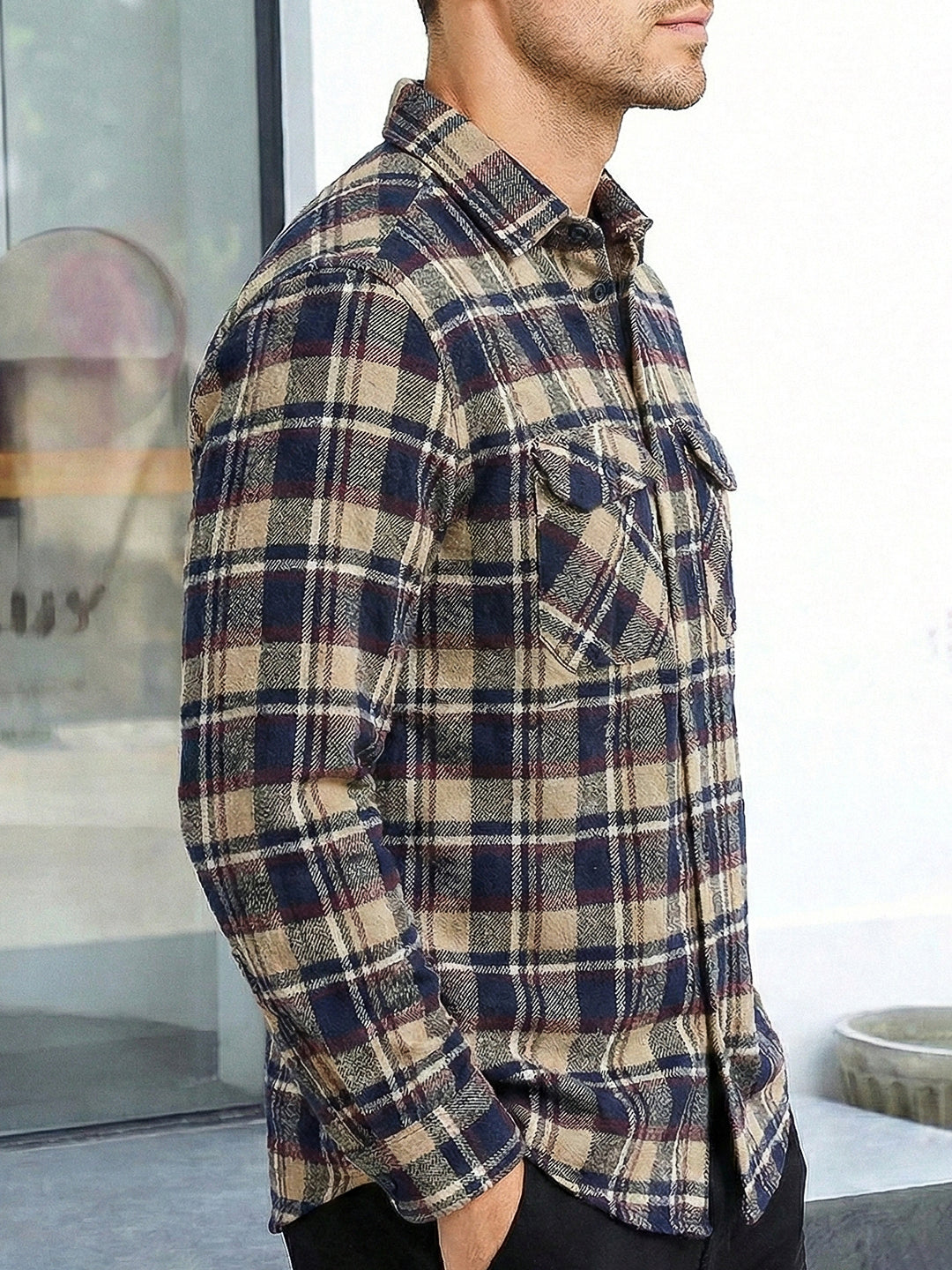 Lowbetween Navy Blue Check Full Sleeve Shirt