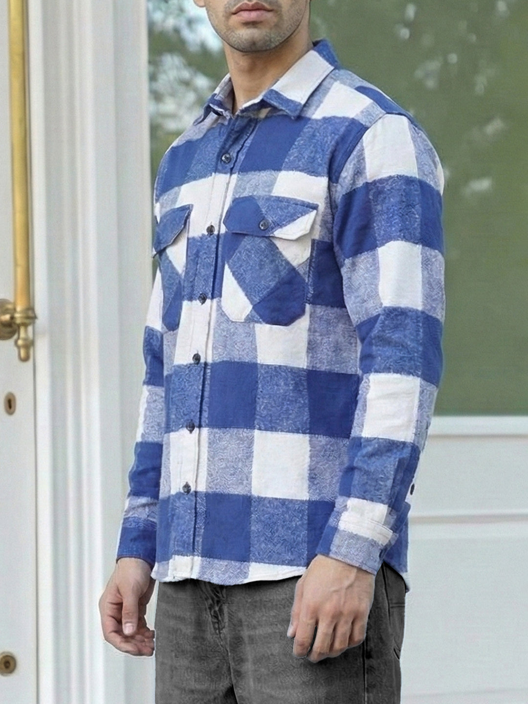 Frame Theory Navy Blue Check Full Sleeve Shirt