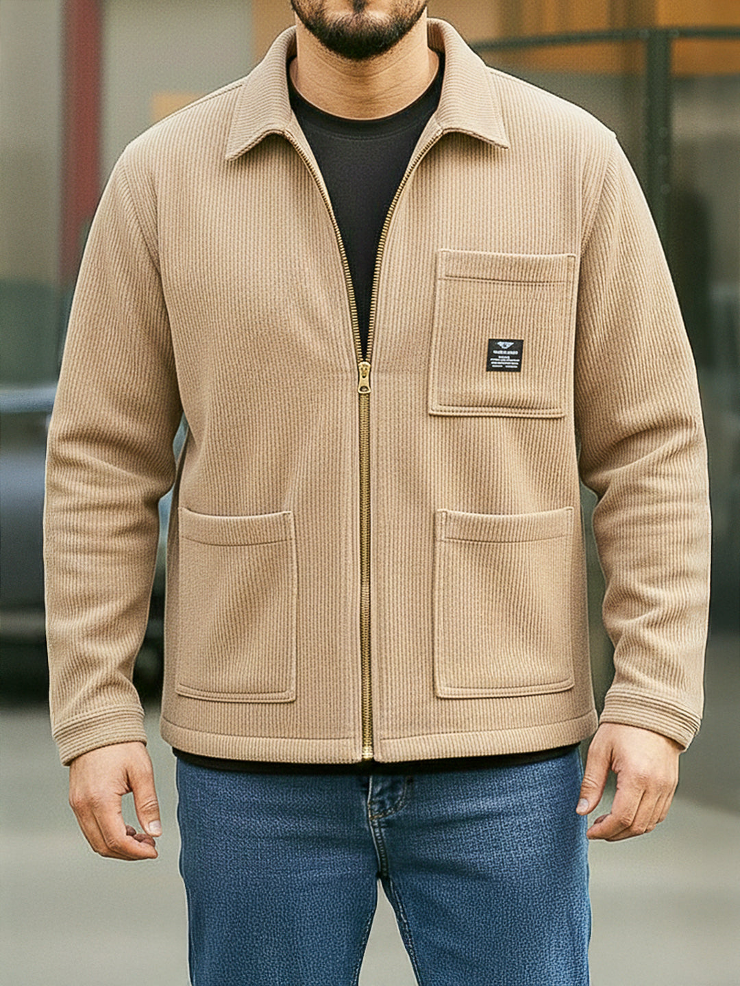 Sandstone Heritage Beige Ribbed Shacket
