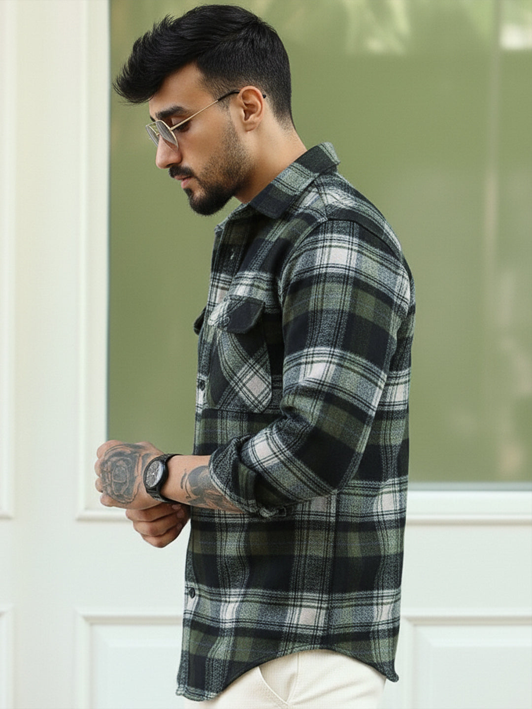 Afterdark Olive Check Full Sleeve Shirt