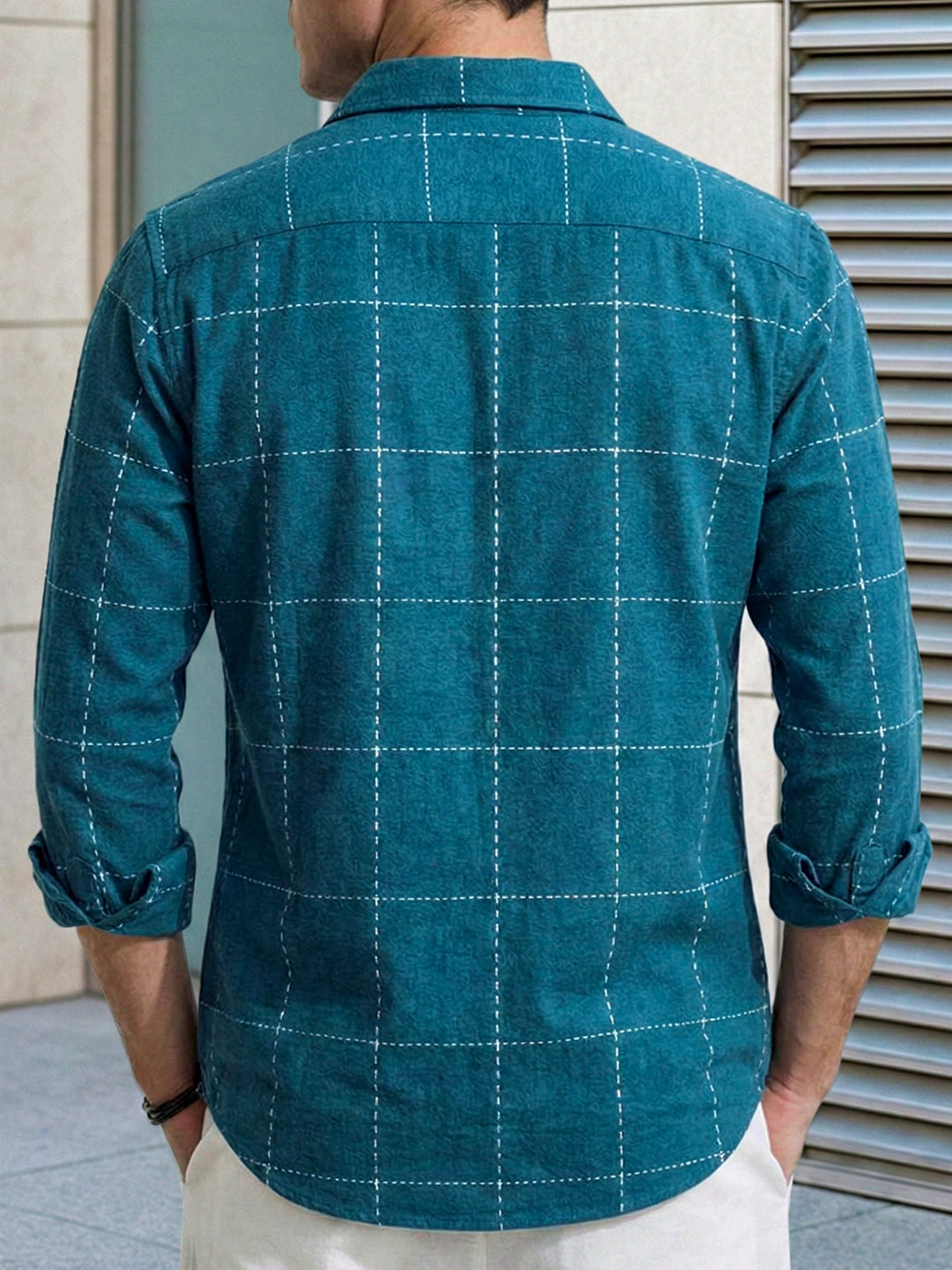 Skywave Teal Blue Check Full Sleeve Shirt