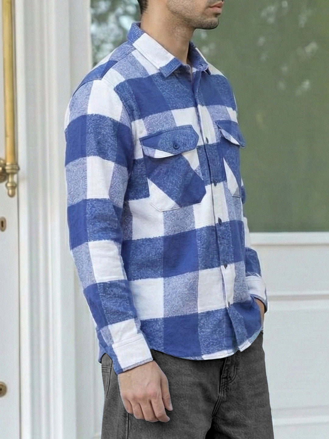 Frame Theory Navy Blue Check Full Sleeve Shirt