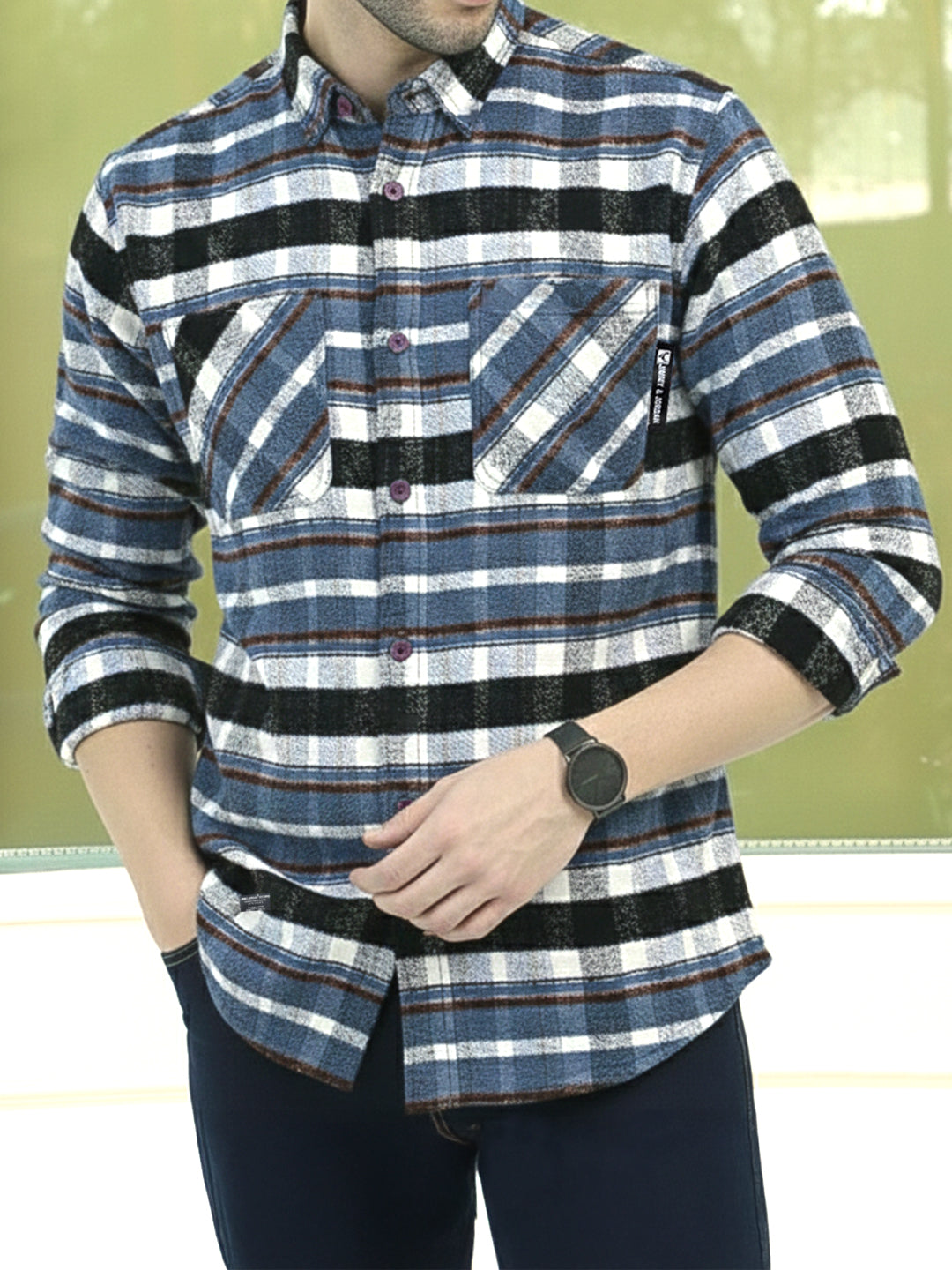 British Check Charcoal Blue Winter Shacket