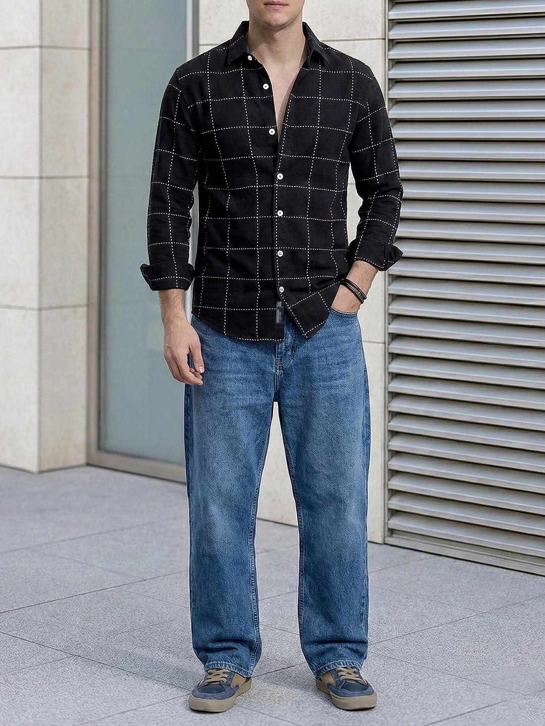 Skywave Black Check Full Sleeve Shirt