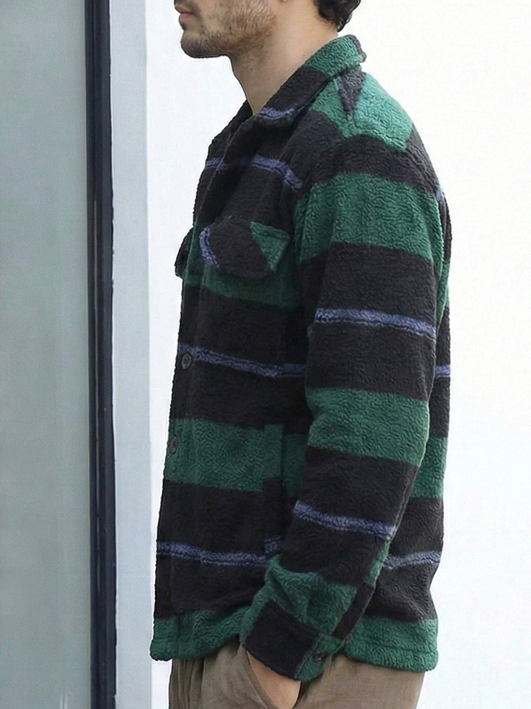 Luxe Lineage Green Pure Wool Towel Knitted Check Shacket