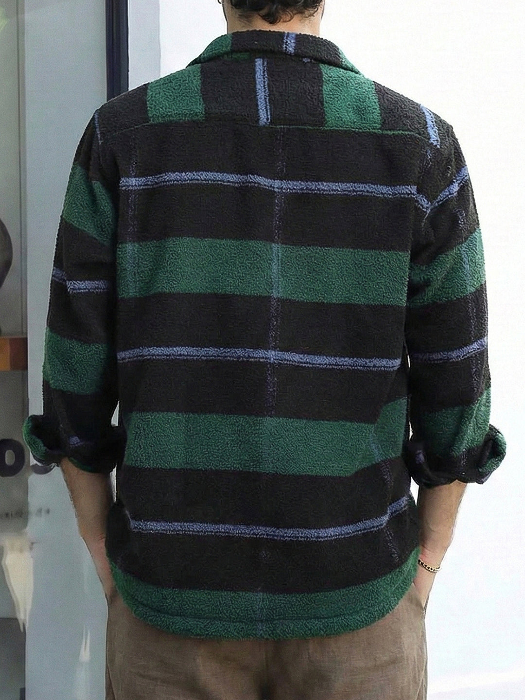 Luxe Lineage Green Pure Wool Towel Knitted Check Shacket