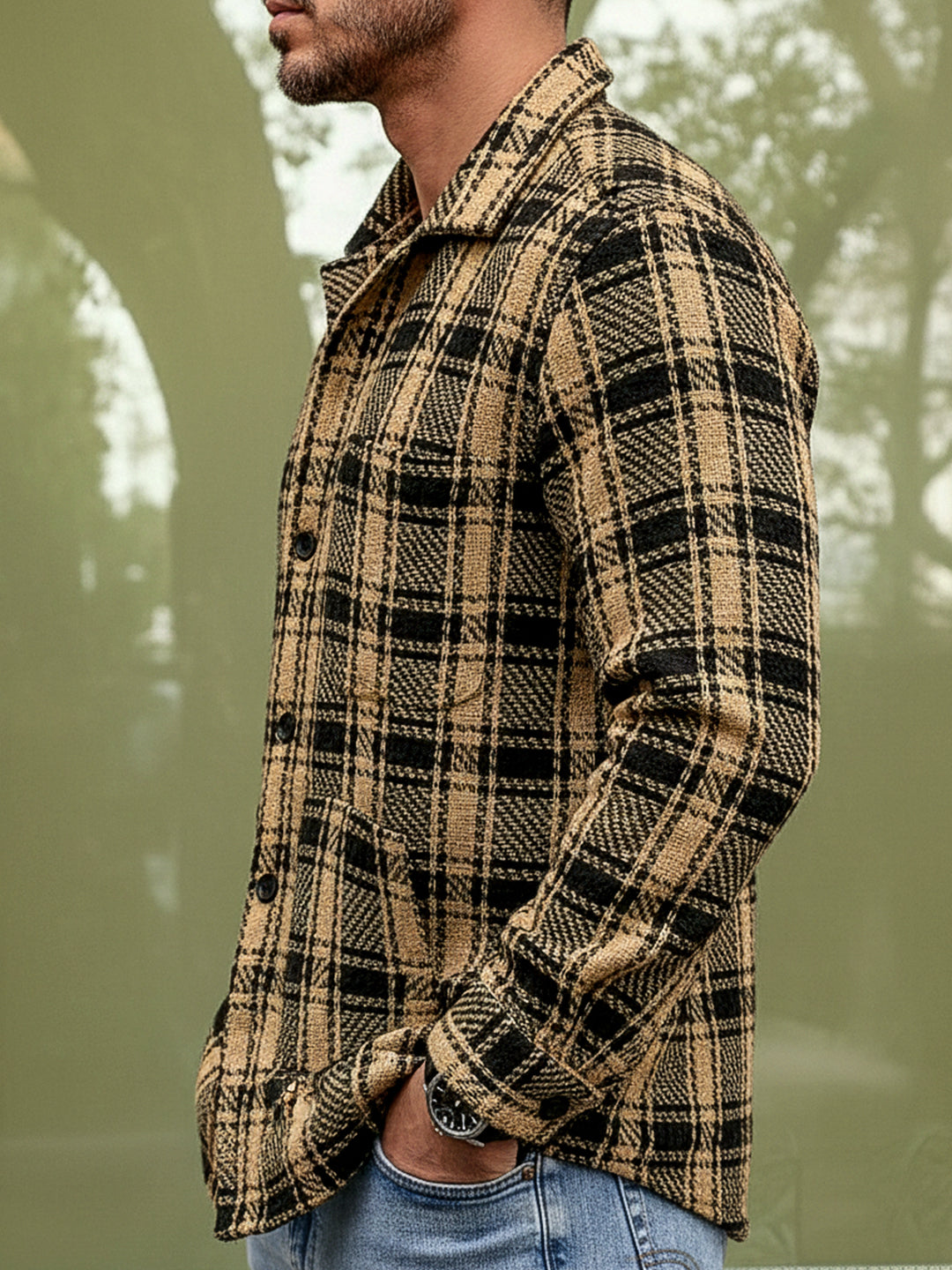 Crosshatch Camel Brown Check Shacket