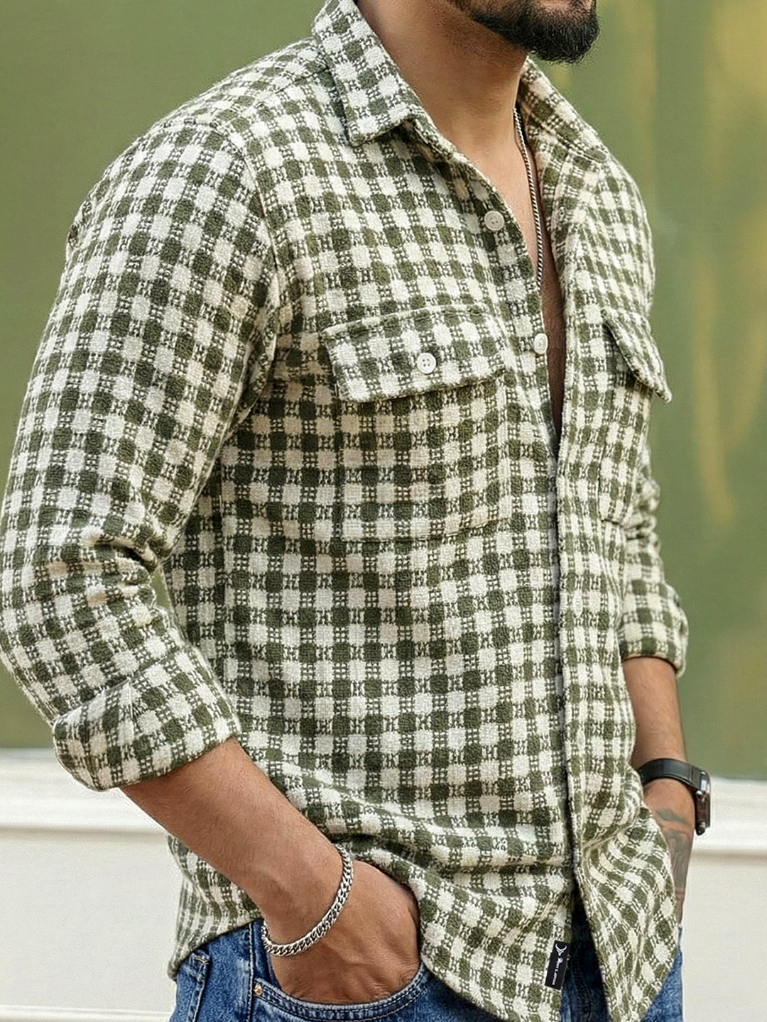 Polar Classic Olive Green Check Full Sleeve Shirt