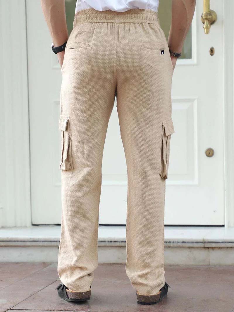 Mossveil Beige Baggy Fit Textured Trouser