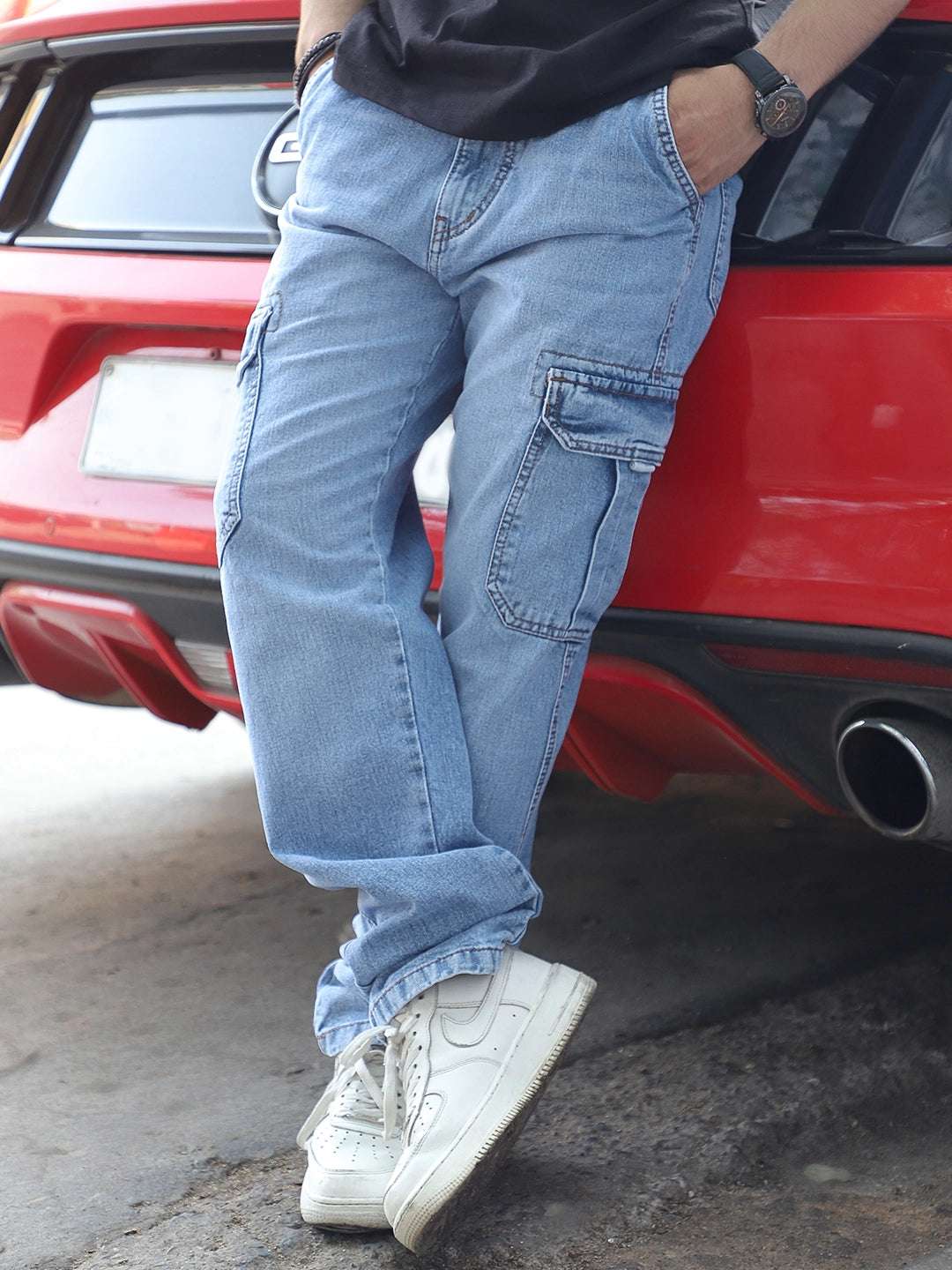 Vireon Light Blue Baggy Fit Denim Cargo