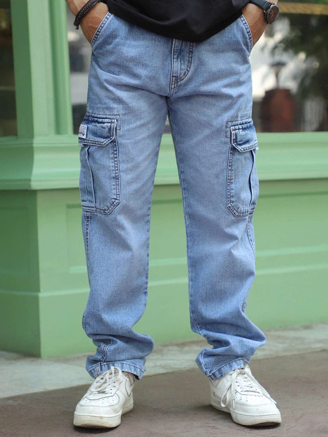Vireon Light Blue Baggy Fit Denim Cargo