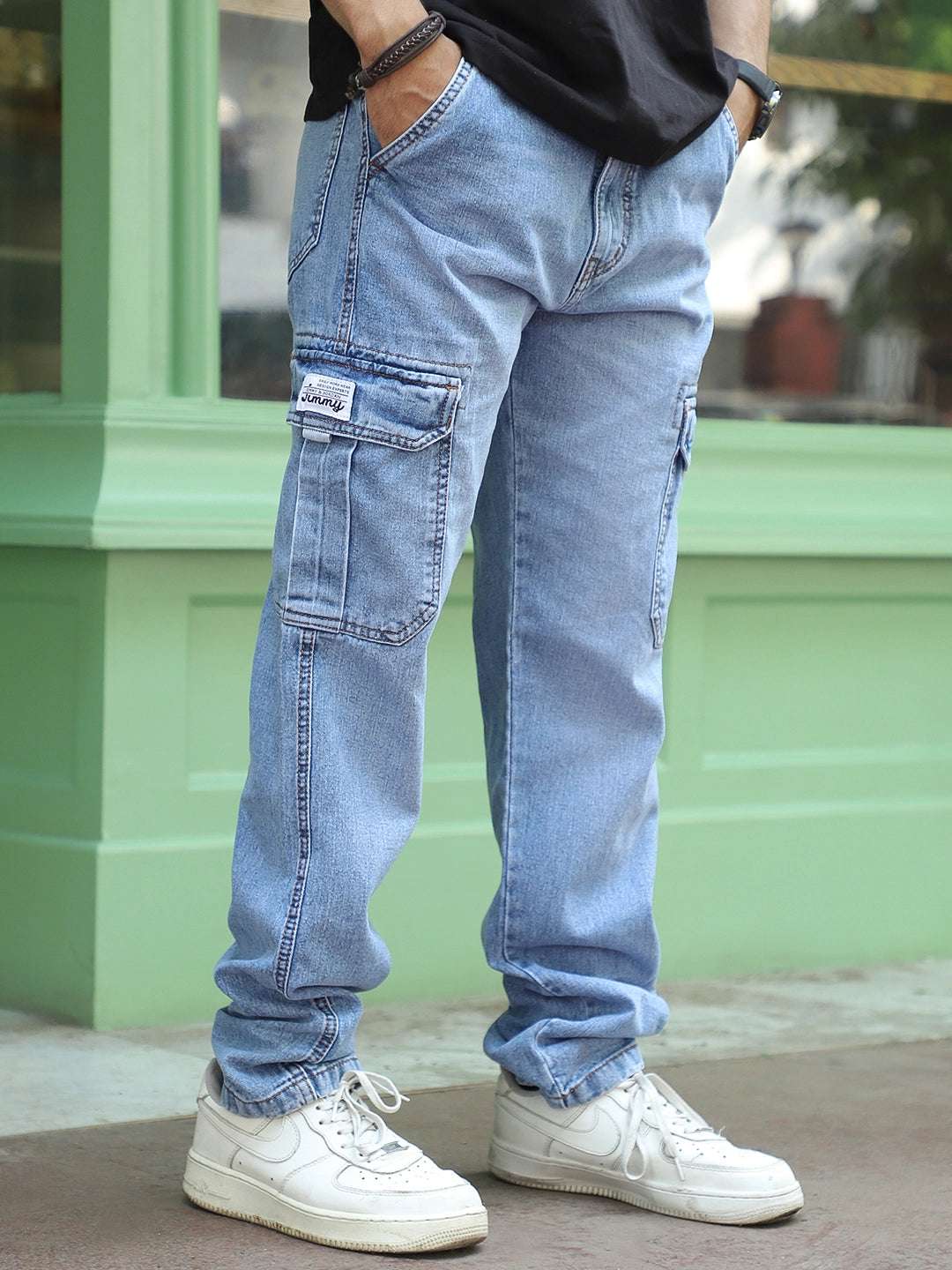 Vireon Light Blue Baggy Fit Denim Cargo