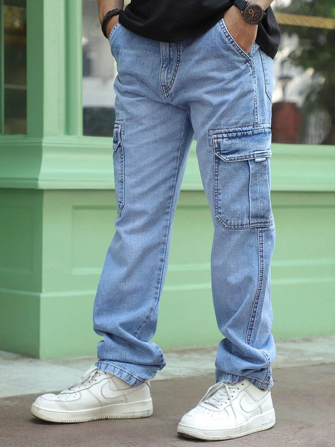 Vireon Light Blue Baggy Fit Denim Cargo